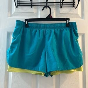 Teal and Yellow Women's Shorts